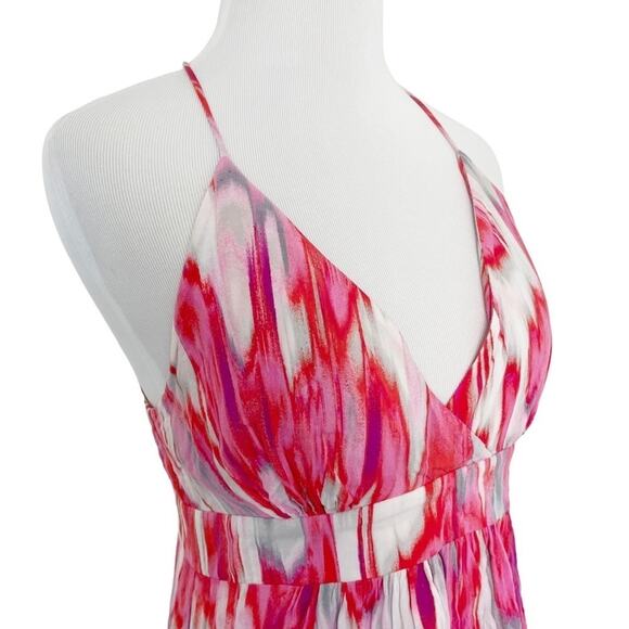 ATHLETA Georgia Halter Racerback Deep V-Neck Pink Watercolor Sundress Size XS - Picture 2 of 10